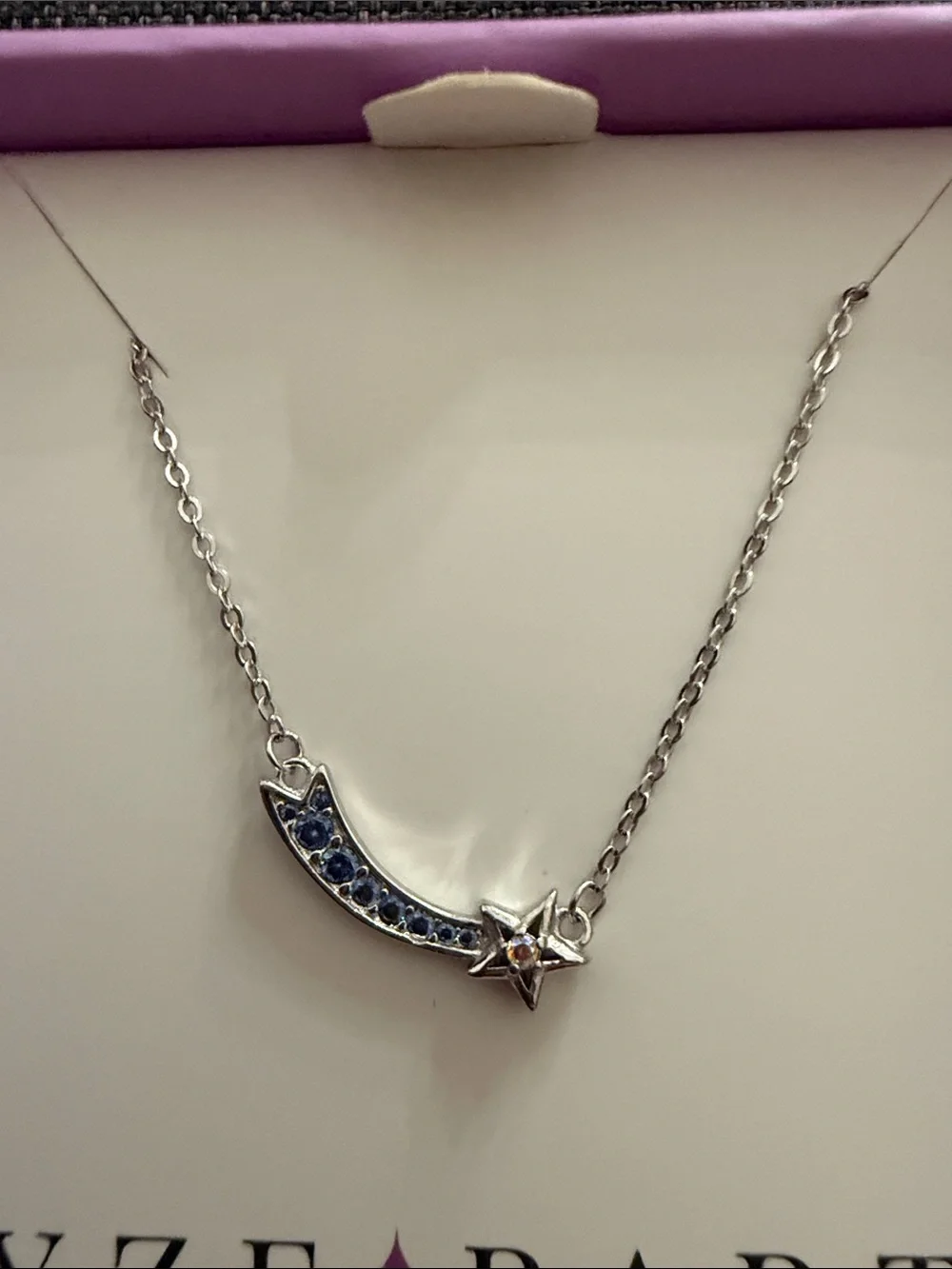 Ryze Party.925 sterling Silver Crescent & Star Necklace with Blue Stones